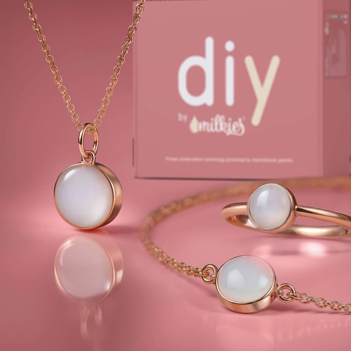 Kit DIY Bijoux au Lait Maternel - Set: Collier 12mm "Circle of Life" + Bracelet + Bague
