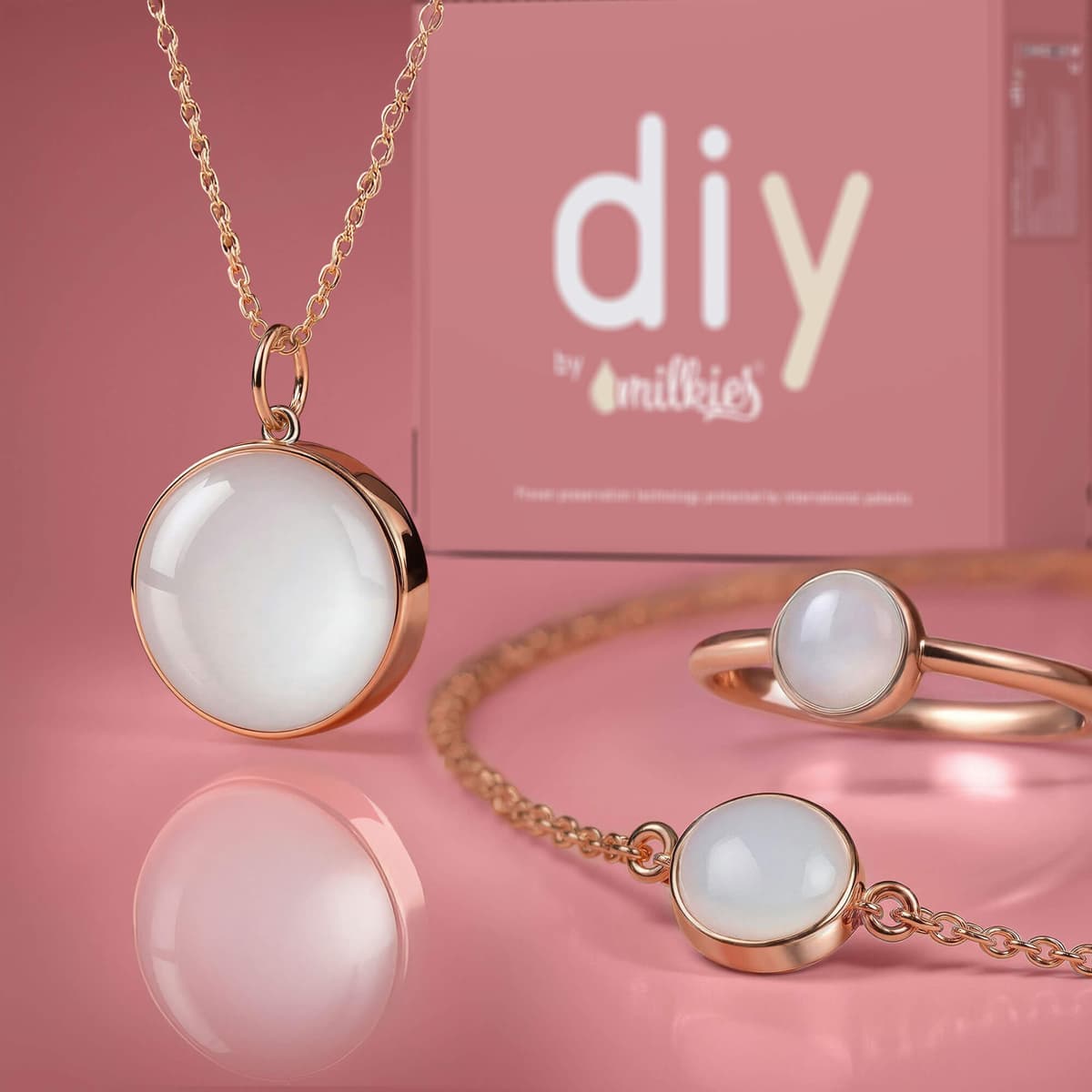 Kit DIY Bijoux au Lait Maternel - Set: Collier 18mm "Circle of Life" + Bracelet + Bague
