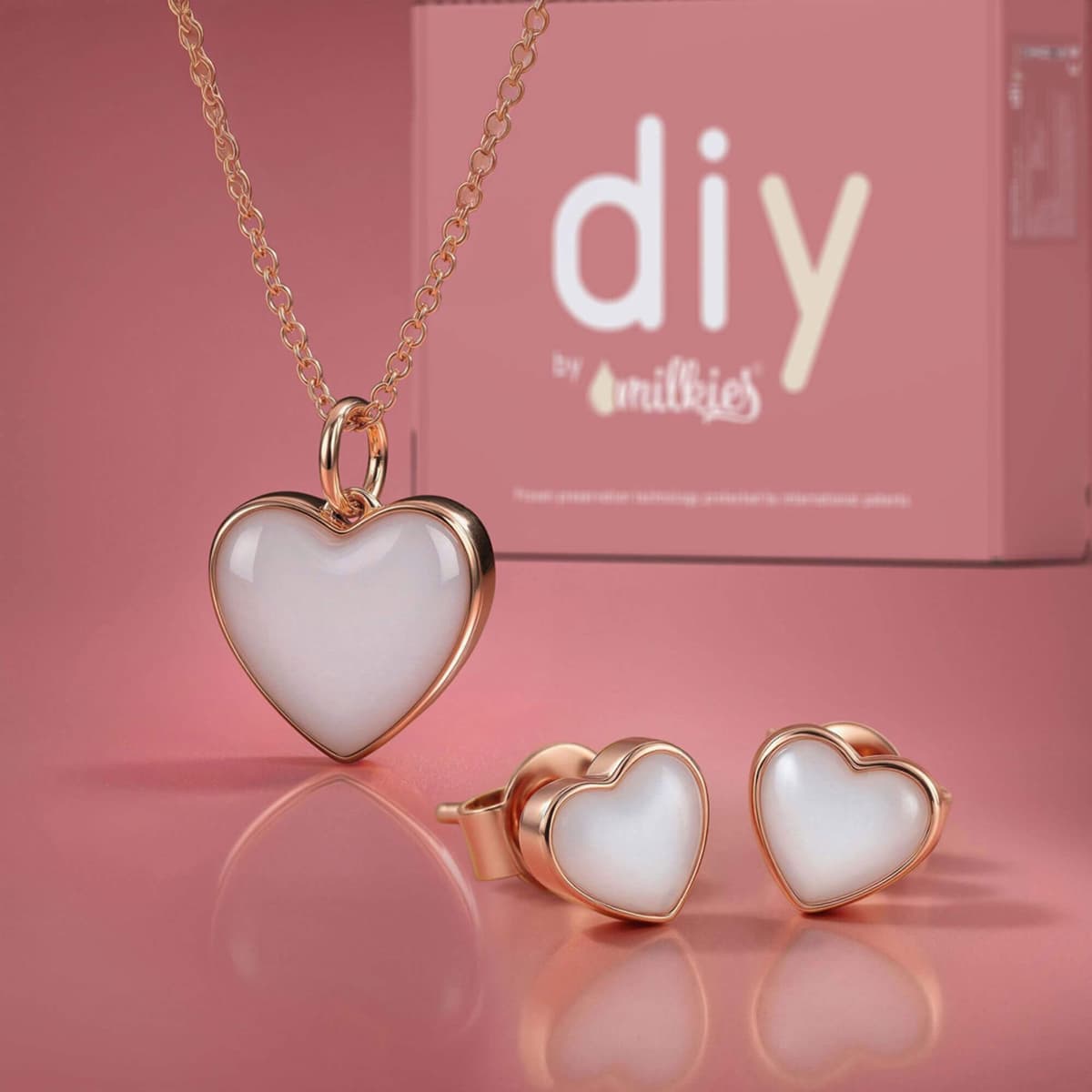 Kit DIY Bijoux au Lait Maternel - Set: Collier "Sweetheart" + Boucles d'oreilles Cœur