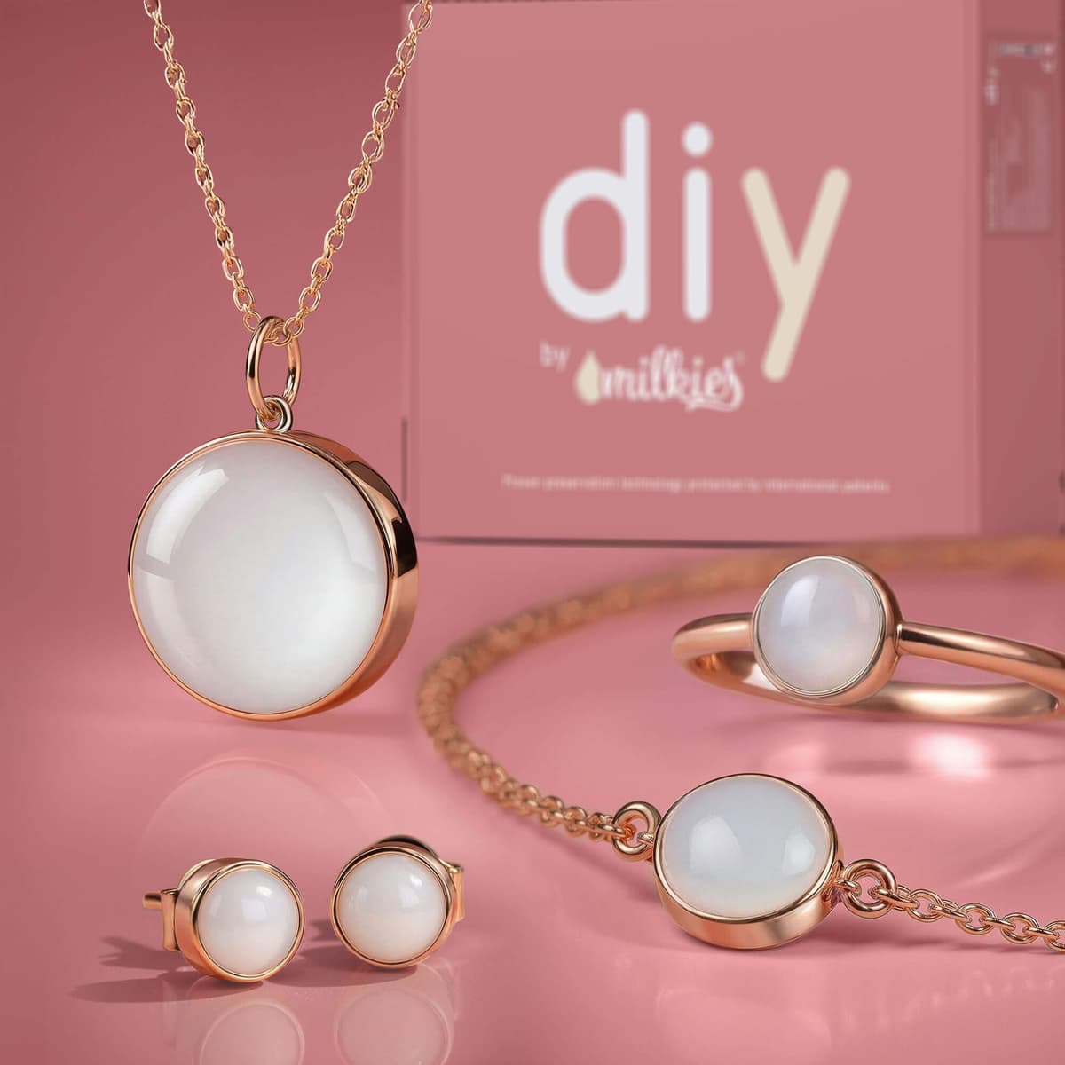 Kit DIY Bijoux au Lait Maternel - Set: Collier 18mm "Circle of Life" + Bague + Boucles d'oreilles